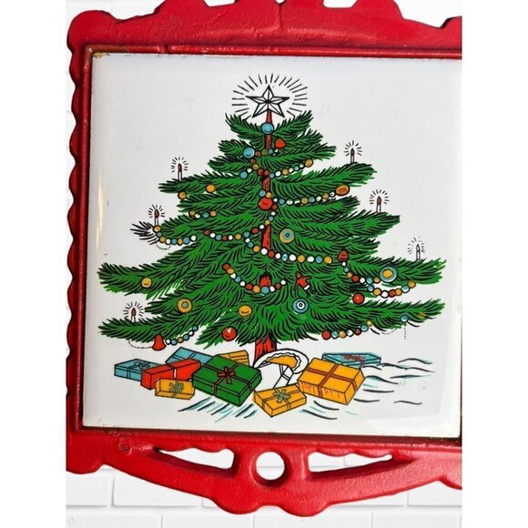 Vintage Retro Christmas Tree Trivet Tile Taiwan Xmas - Picture 3 of 5